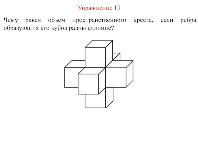 Упражнение 15 Чему равен объем пространственного креста, если ребра образующих его кубов равны единице?