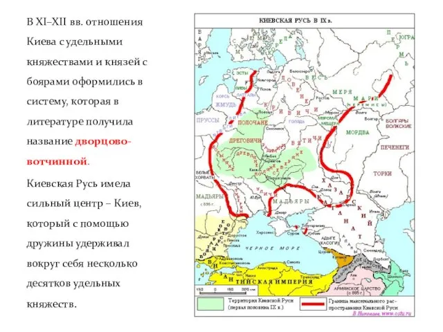 В XI–XII вв. отношения Киева с удельными княжествами и князей с