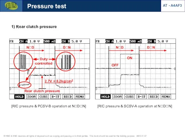 [R/C pressure & PCSV-B operation at N?D?N] Pressure test 1) Rear