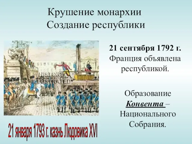 Крушение монархии Создание республики 21 января 1793 г. казнь Людовика XVI