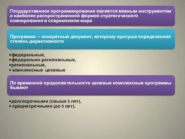 Государственное программирование является важным инструментом и наиболее распространенной формой стратегического планирования