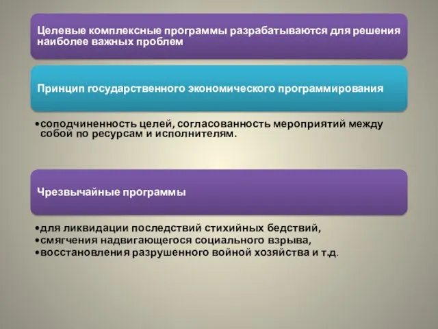 Целевые комплексные программы разрабатываются для решения наиболее важных проблем Принцип государственного