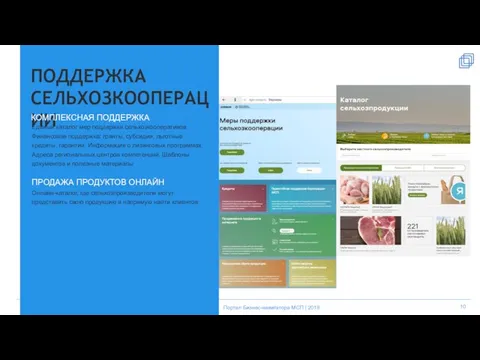 ПОДДЕРЖКА СЕЛЬХОЗКООПЕРАЦИИ КОМПЛЕКСНАЯ ПОДДЕРЖКА Единый каталог мер поддержки сельхозкооперативов Финансовая поддержка: