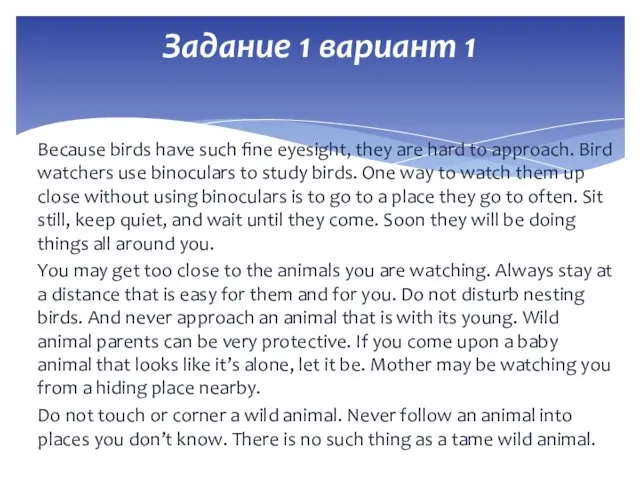 Because birds have such fine eyesight, they are hard to approach.