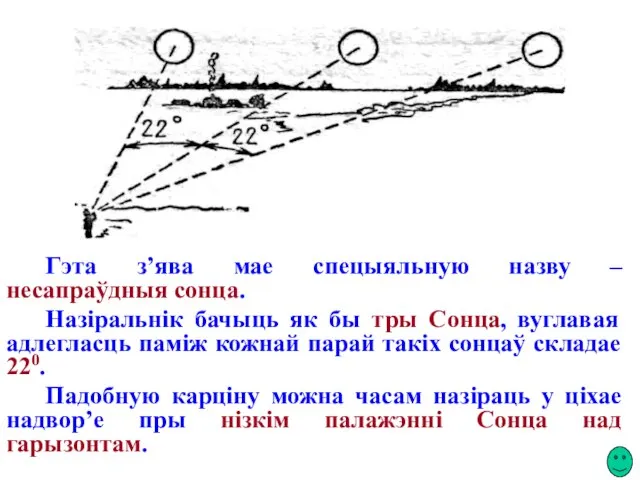 Гэта з’ява мае спецыяльную назву – несапраўдныя сонца. Назіральнік бачыць як