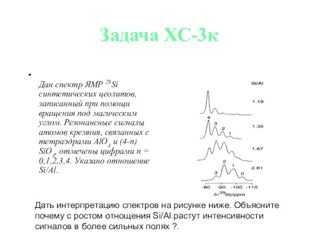 Задача ХС-3к Дан спектр ЯМР 29Si синтетических цеолитов, записанный при помощи