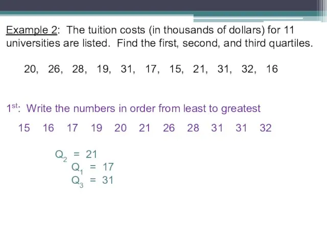 Example 2: The tuition costs (in thousands of dollars) for 11