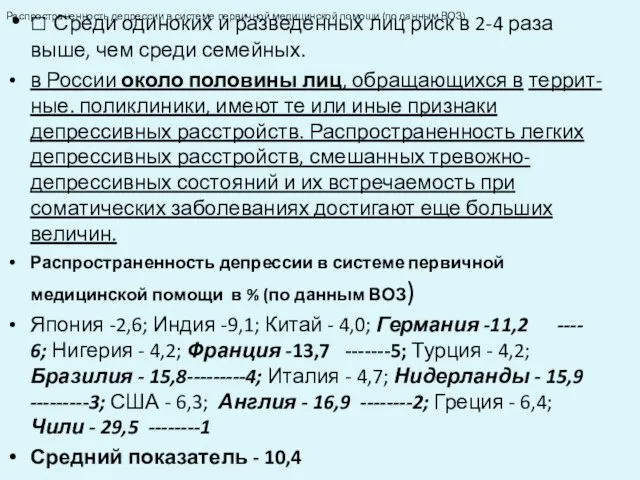 □ Среди одиноких и разведенных лиц риск в 2-4 раза выше,