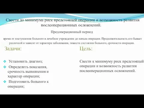 Предоперационный период время от поступления больного в лечебное учреждение до начала