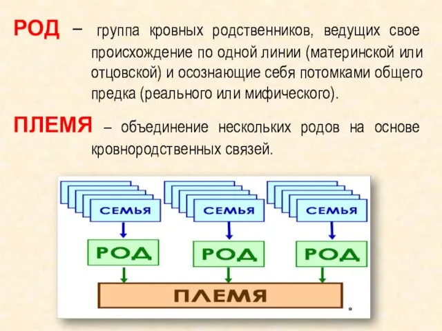 РОД – группа кровных родственников, ведущих свое происхождение по одной линии