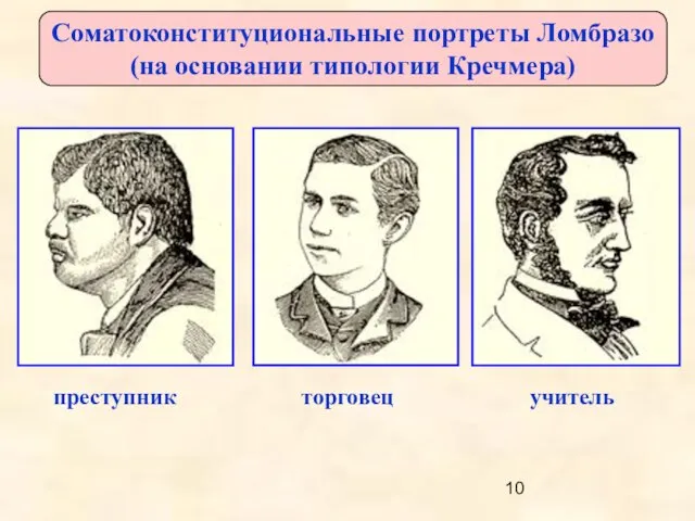 Соматоконституциональные портреты Ломбразо (на основании типологии Кречмера) преступник торговец учитель