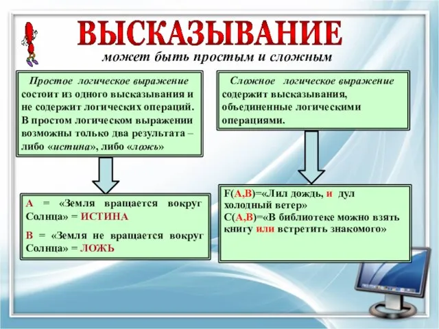 может быть простым и сложным Простое логическое выражение состоит из одного