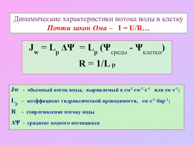 Динамические характеристики потока воды в клетку Почти закон Ома – I