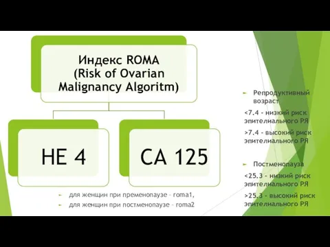 для женщин при пременопаузе – roma1, для женщин при постменопаузе –