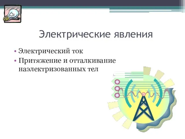 Электрические явления Электрический ток Притяжение и отталкивание наэлектризованных тел