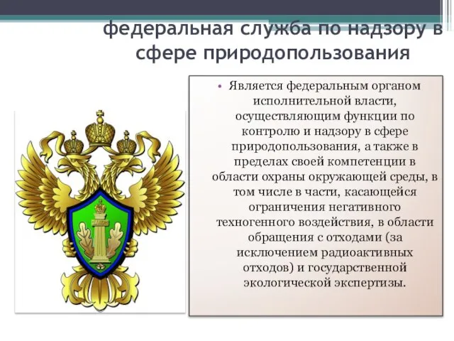 федеральная служба по надзору в сфере природопользования Является федеральным органом исполнительной