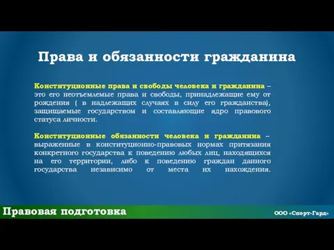 Правовая подготовка Права и обязанности гражданина Конституционные права и свободы человека