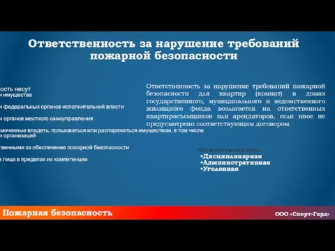 Ответственность за нарушение требований пожарной безопасности Ответственность за нарушение требований пожарной