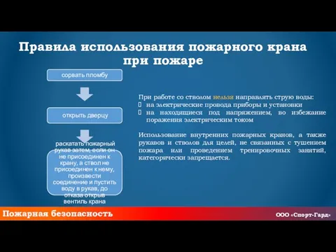 Правила использования пожарного крана при пожаре сорвать пломбу открыть дверцу раскатать