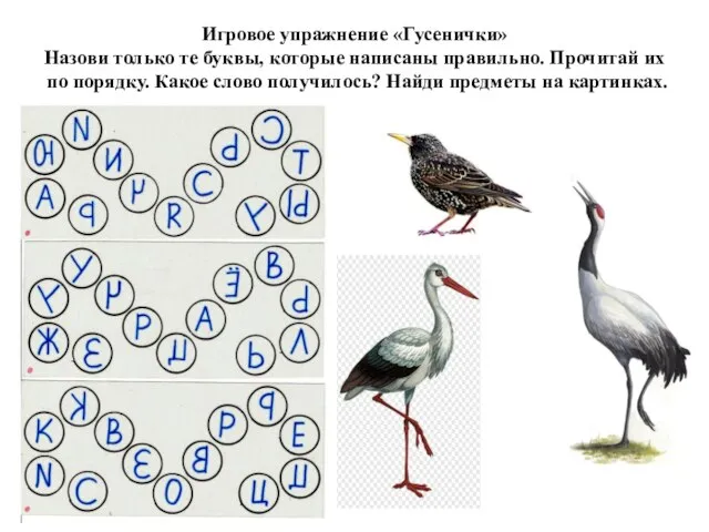 Игровое упражнение «Гусенички» Назови только те буквы, которые написаны правильно. Прочитай