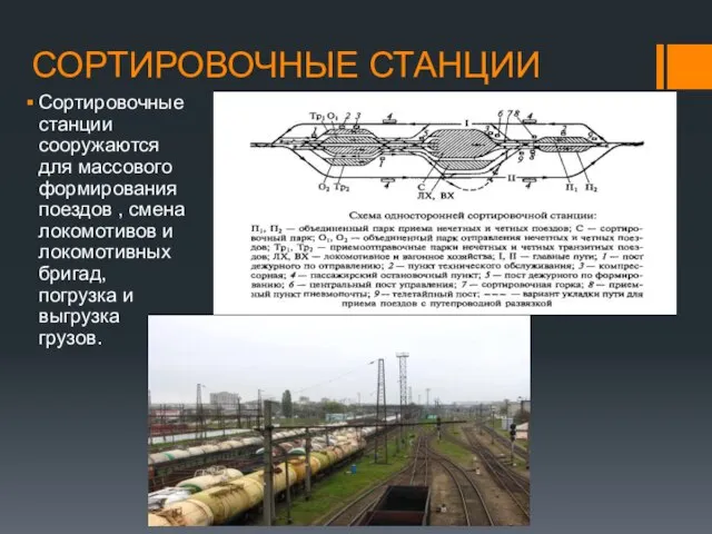 СОРТИРОВОЧНЫЕ СТАНЦИИ Сортировочные станции сооружаются для массового формирования поездов , смена