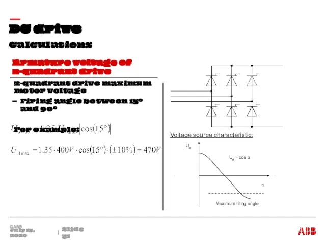 Calculations DC drive July 15, 2020 Slide Armature voltage of 2-quadrant