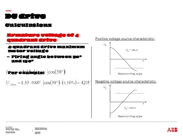 Calculations DC drive July 15, 2020 Slide Armature voltage of 4