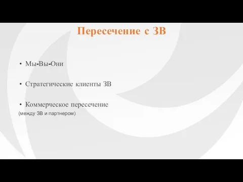 Мы-Вы-Они Стратегические клиенты ЗВ Коммерческое пересечение (между ЗВ и партнером) Пересечение с ЗВ