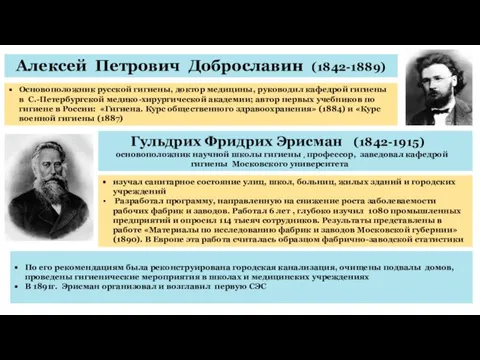 Алексей Петрович Доброславин (1842-1889) Основоположник русской гигиены, доктор медицины, руководил кафедрой