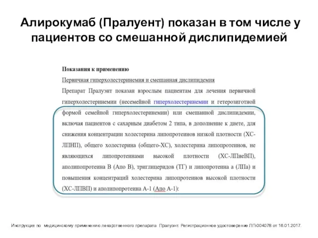 Алирокумаб (Пралуент) показан в том числе у пациентов со смешанной дислипидемией