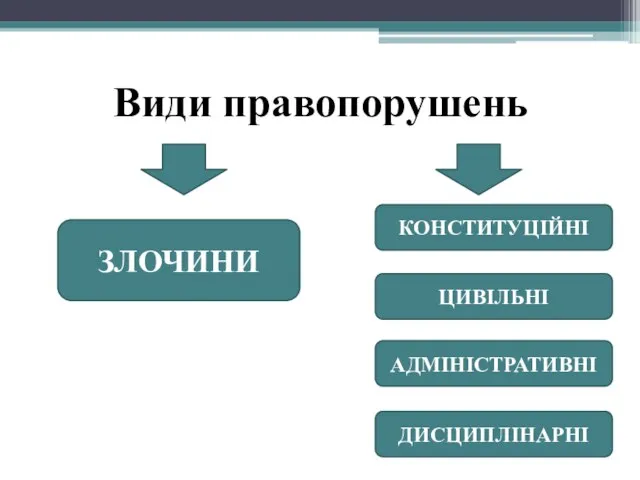 Види правопорушень ЗЛОЧИНИ КОНСТИТУЦІЙНІ ЦИВІЛЬНІ АДМІНІСТРАТИВНІ ДИСЦИПЛІНАРНІ