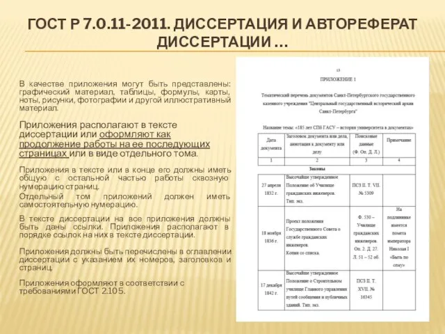 В качестве приложения могут быть представлены: графический материал, таблицы, формулы, карты,