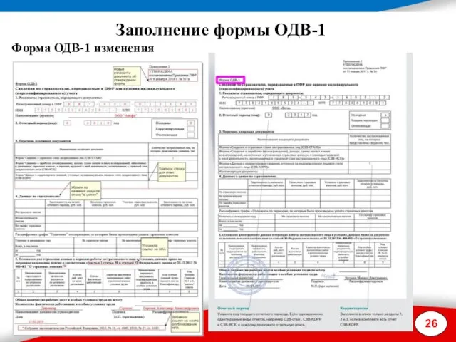 26 Заполнение формы ОДВ-1 Форма ОДВ-1 изменения ––