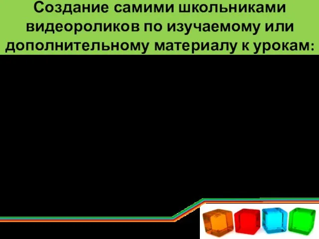 Создание самими школьниками видеороликов по изучаемому или дополнительному материалу к урокам: