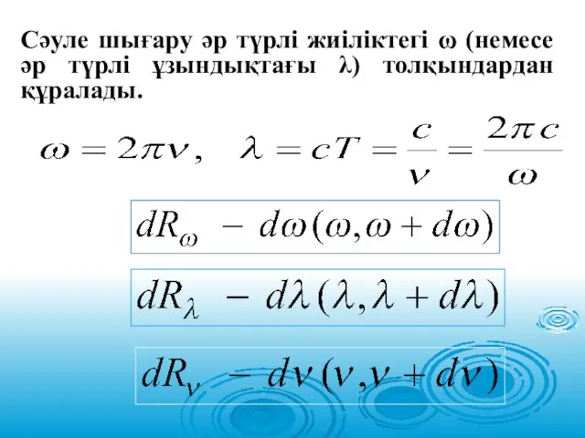 Сәуле шығару әр түрлі жиіліктегі ω (немесе әр түрлі ұзындықтағы λ) толқындардан құралады.