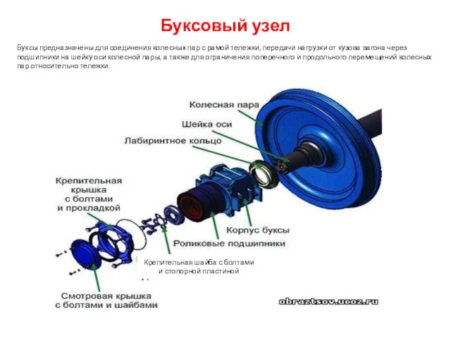 Буксовый узел Буксы предназначены для соединения колесных пар с рамой тележки,