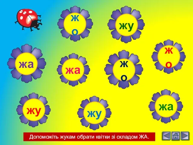 Допоможіть жукам обрати квітки зі складом ЖА.