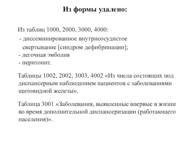 Из формы удалено: Из таблиц 1000, 2000, 3000, 4000: - диссеминированное