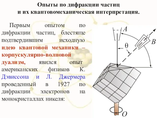 Первым опытом по дифракции частиц, блестяще подтвердившим исходную идею квантовой механики