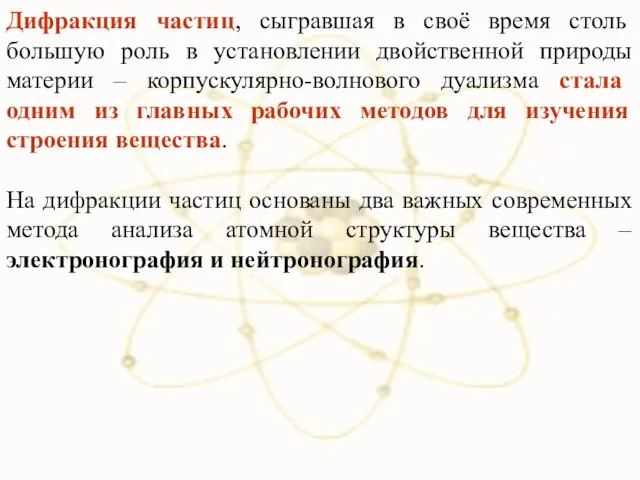 Дифракция частиц, сыгравшая в своё время столь большую роль в установлении