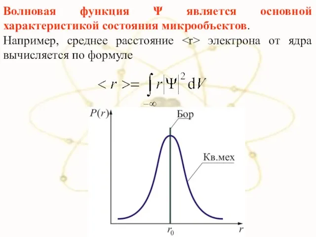 Волновая функция Ψ является основной характеристикой состояния микрообъектов. Например, среднее расстояние