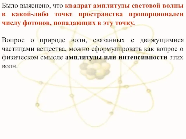 Было выяснено, что квадрат амплитуды световой волны в какой-либо точке пространства