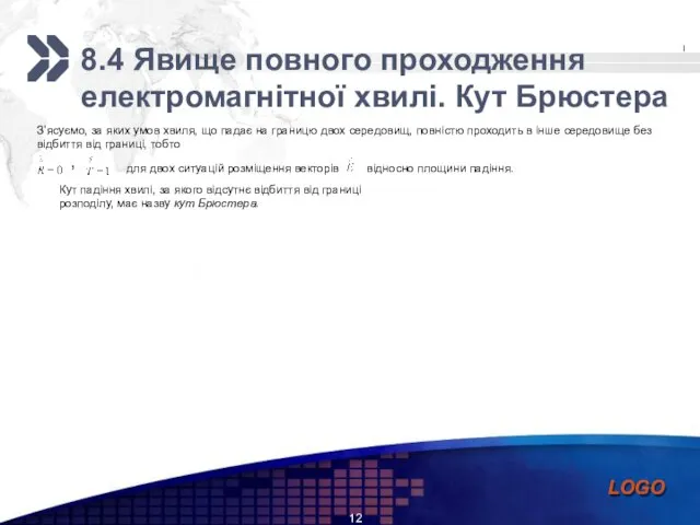 8.4 Явище повного проходження електромагнітної хвилі. Кут Брюстера З’ясуємо, за яких