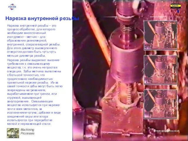 Нарезка внутренней резьбы Нарезка внутренней резьбы – это процесс обработки, для