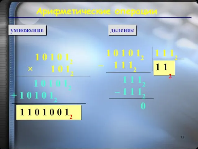 Арифметические операции умножение деление 1 0 1 0 12 × 1