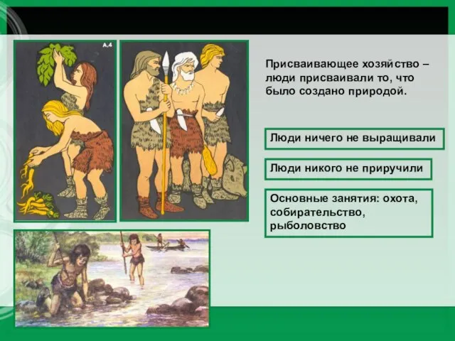 Присваивающее хозяйство – люди присваивали то, что было создано природой. Люди