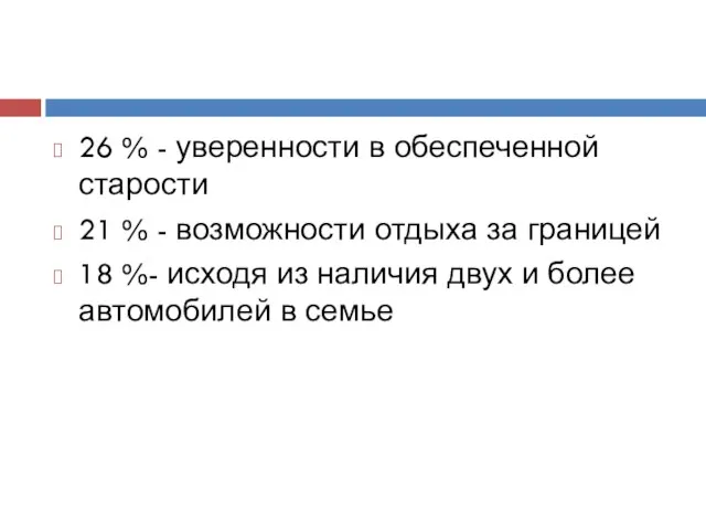 26 % - уверенности в обеспеченной старости 21 % - возможности