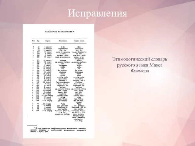 Исправления Этимологический словарь русского языка Макса Фасмера