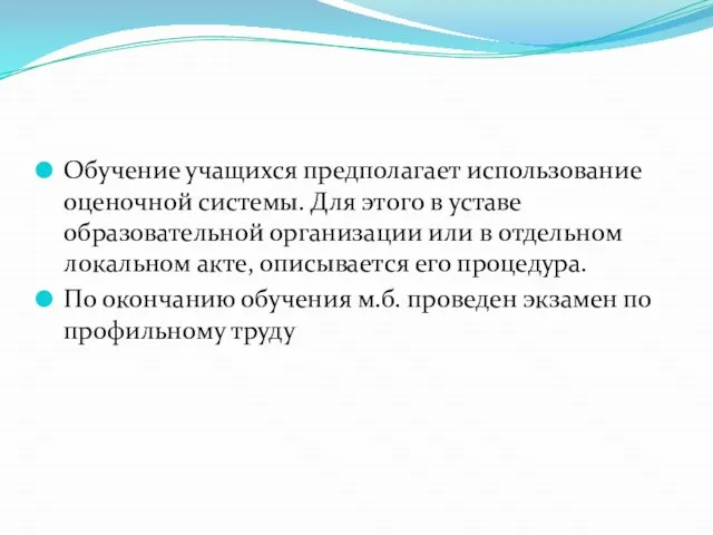 Обучение учащихся предполагает использование оценочной системы. Для этого в уставе образовательной