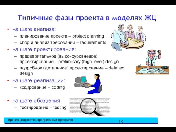 Типичные фазы проекта в моделях ЖЦ на шаге анализа: планирование проекта